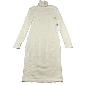 LPA Sweater Dress Womens Large Beige Nylon Turtle Neck Casual Warm Wear Winter